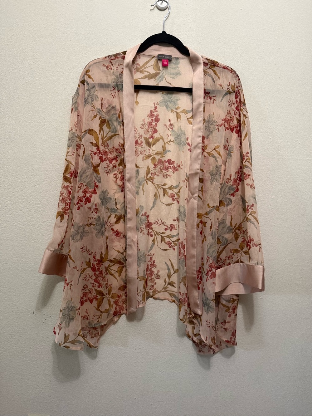 Vince Camuto Floral Print Cardigan in Beige, Taupe, Light Blue